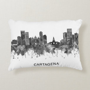 Cartagena Colombia Skyline BW Decorative Cushion