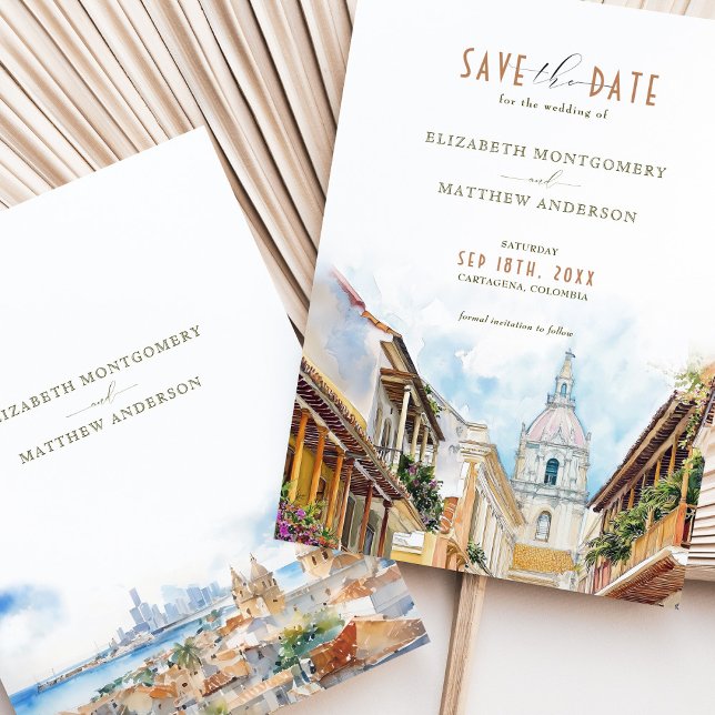 Cartagena Colombia Skyline Travel Save-the-Date Invitation (Creator Uploaded)