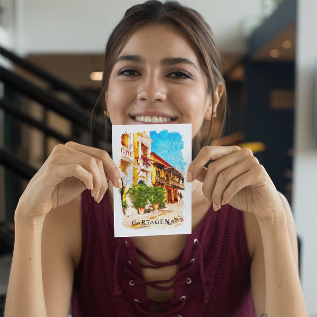 Cartagena Colombia Vintage Travel Postcard (cartagena colombia vintage watercolor city postcard)