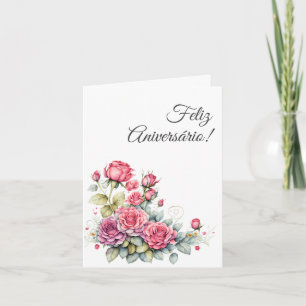 Cartão Portuguese Birthday Card rose flowers