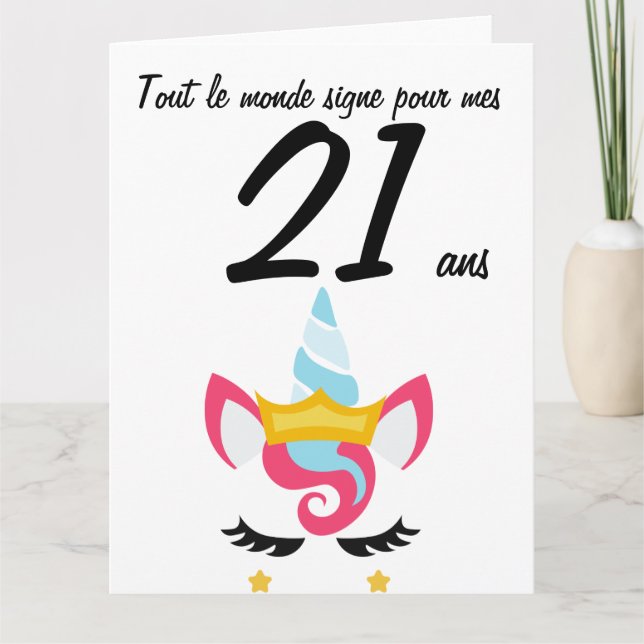 Carte anniversaire 21 ans grand format licorne xxl card (Front)