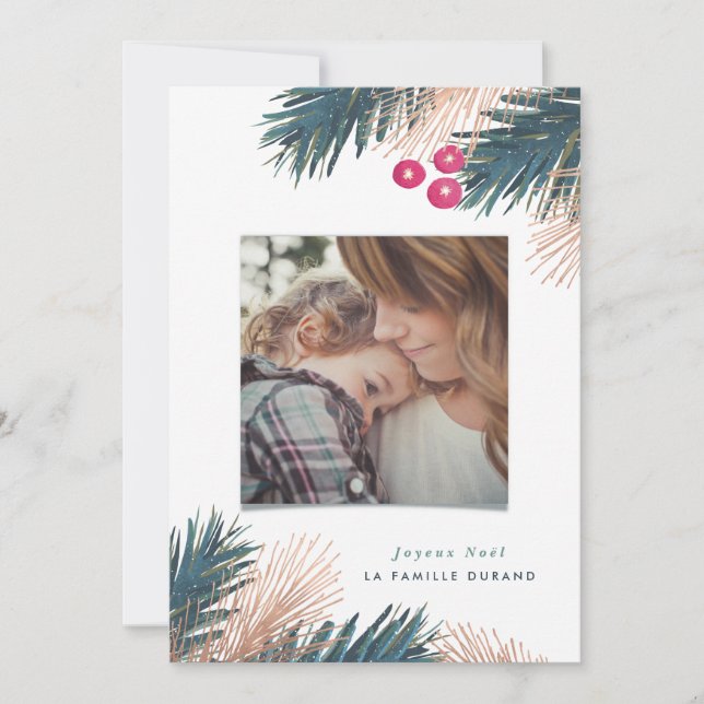Carte de Noël de Pin et Baies Holiday Card (Front)