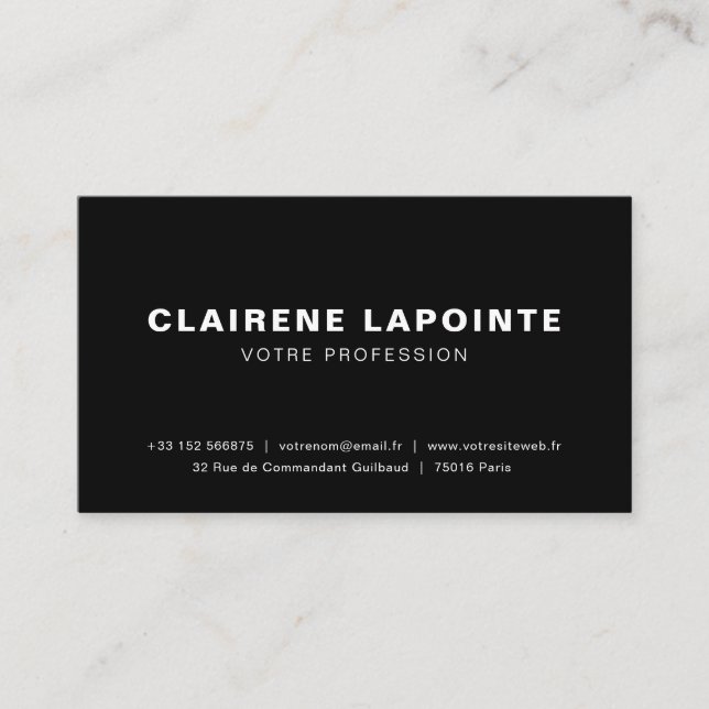 Carte de visite élégante noir et blanc modèle business card (Front)