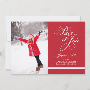 Carte Photo de Vacances   Paix et la Joie en Rouge Holiday Card