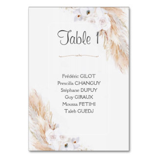 Carte plan de table number