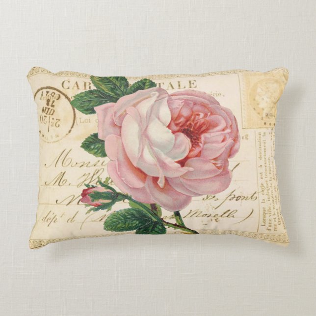 Carte Postale Avec Rose Accent Pillow (Front)