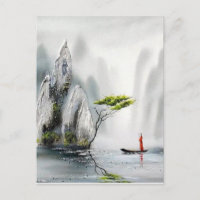 Carte Postale femme en bateau peinture chinoise