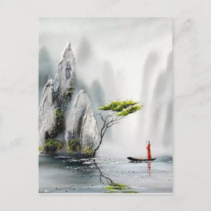 Carte Postale femme en bateau peinture chinoise Postcard