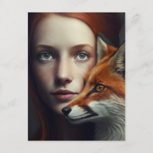 Carte postale Fille au renard Postcard