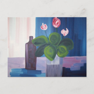 carte postale "fleur et bouteille bleu" postcard
