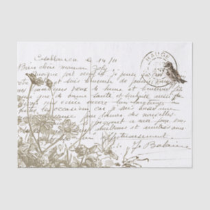 Carte Postale French Wildflower Bird Vintage Tissue Paper