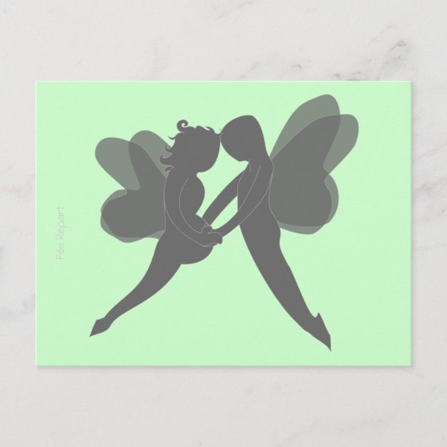 carte postale grossesse couple de fées fond vert postcard (Front)