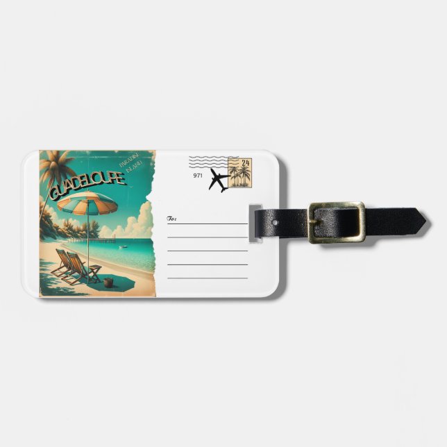 Carte Postale Rétro Guadeloupe Plage Exotique Luggage Tag (Front Horizontal)