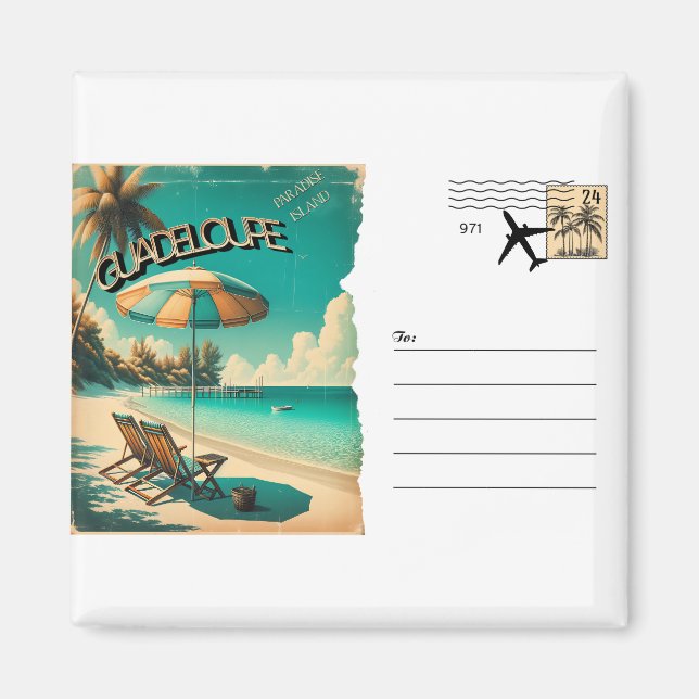 Carte Postale Rétro Guadeloupe Plage Exotique Magnet (Front)