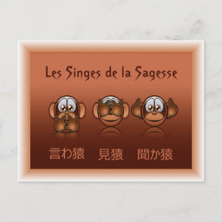 carte postale singes de la sagesse postcard