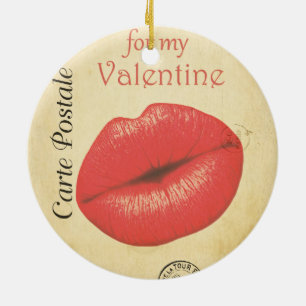Carte Postale Valentine Kiss Ceramic Ornament