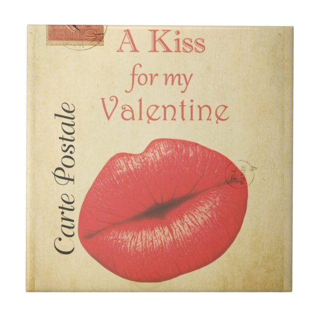 Carte Postale Valentine Kiss Ceramic Tile (Front)