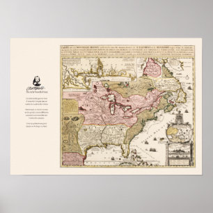 Carte Québec Nouvelle-France Amérique par Français Poster