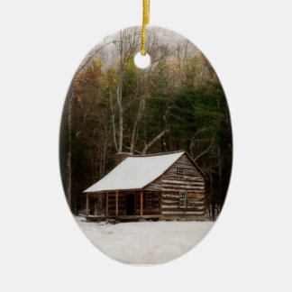 Carter Shields Cabin Winter Ornament Cades Cove TN