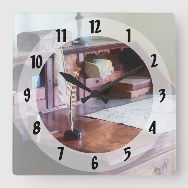 Cartographer's Desk Square Wall Clock (Front)