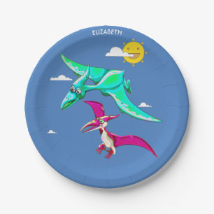 Cartoon Abstract Dinosaurs Known As Pterodactyl Paper Plate