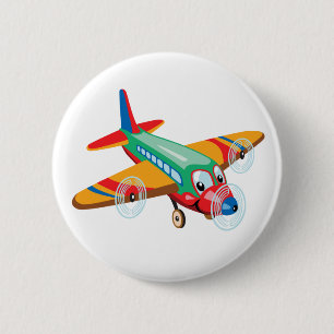 cartoon aeroplane 6 cm round badge
