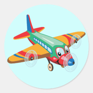 cartoon aeroplane classic round sticker