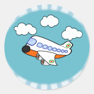 Cartoon Aeroplane Classic Round Sticker