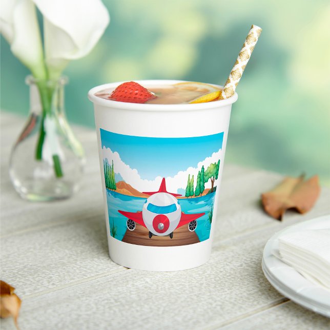 Cartoon Aeroplane on Lake Dock Fun Travel Adventur Paper Cups (Creator Uploaded)