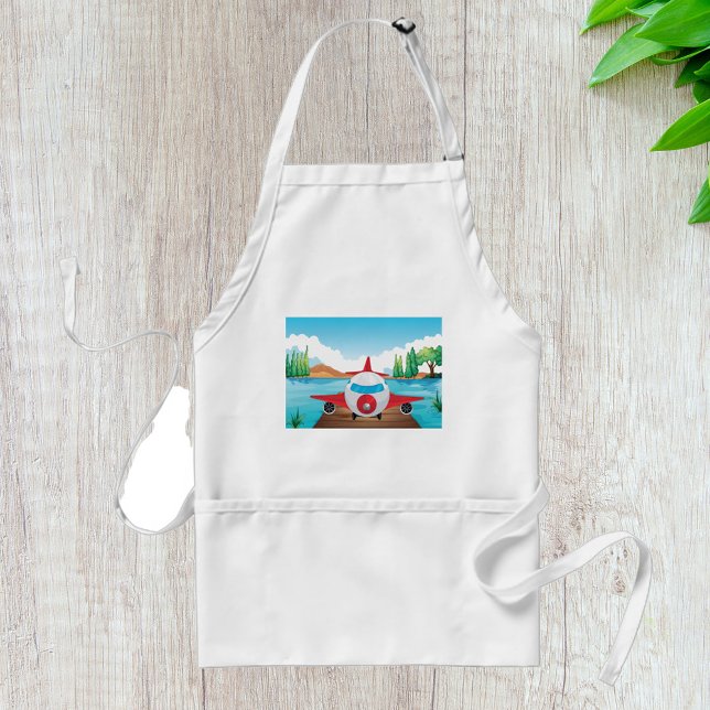 Cartoon Aeroplane on Lake Dock Fun Travel Adventur Standard Apron (Creator Uploaded)