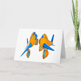 Cartoon Aeroplanes Vibrant Orange and Blue Card