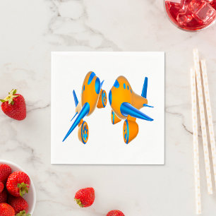 Cartoon Aeroplanes Vibrant Orange and Blue  Napkin