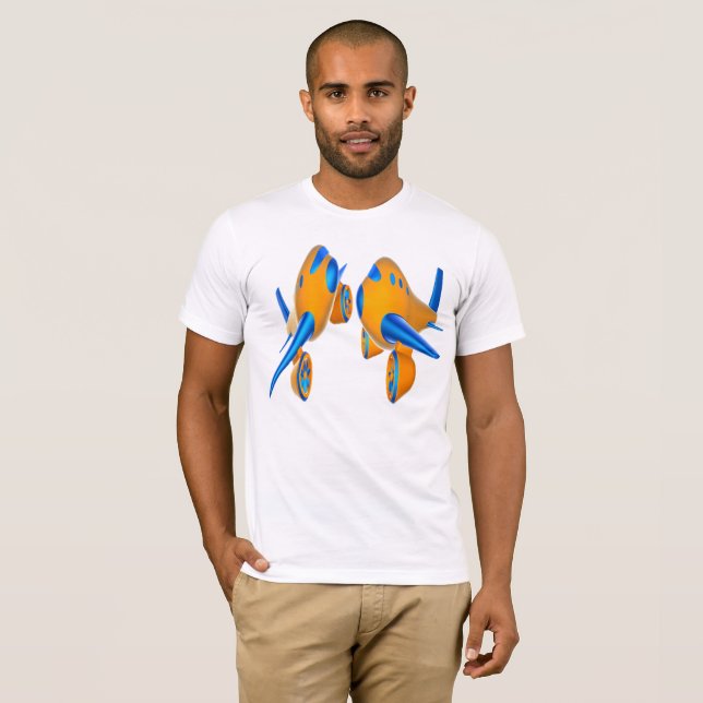Cartoon Aeroplanes Vibrant Orange and Blue  T-Shirt (Front Full)