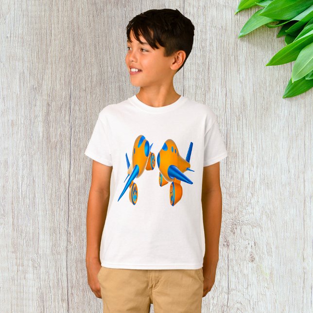 Cartoon Aeroplanes Vibrant Orange and Blue  T-Shirt (Creator Uploaded)