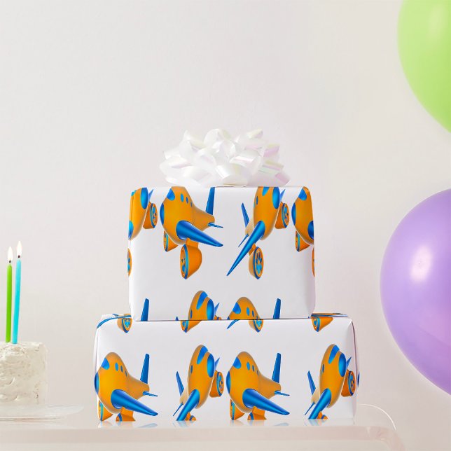 Cartoon Aeroplanes Vibrant Orange and Blue  Wrapping Paper (Creator Uploaded)
