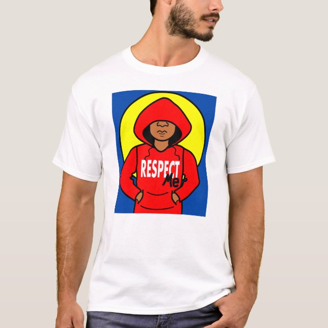 Cartoon African American Boy Wearing Red Hoodie T-Shirt (Front)