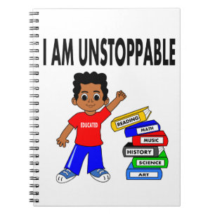 Cartoon African American Boy with Books Notebook