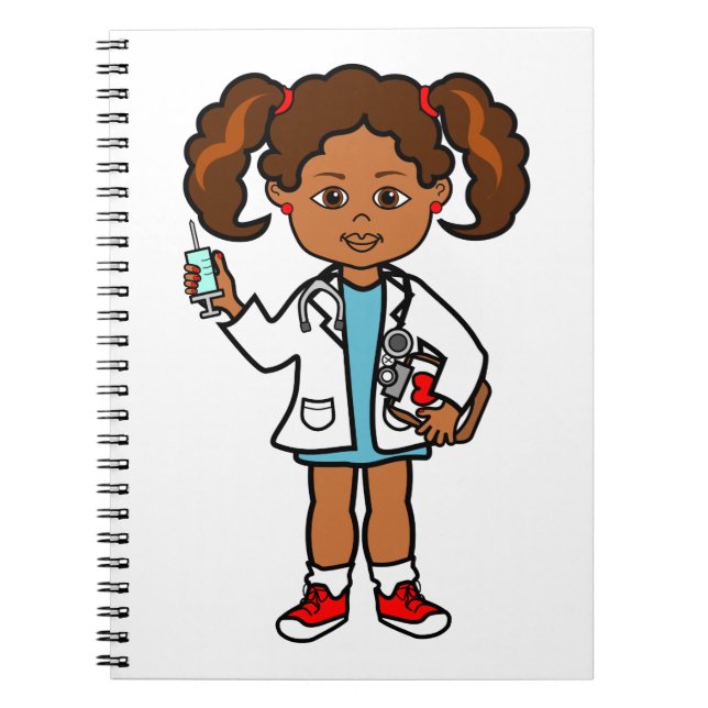 Cartoon African American Girl Doctor with Needle Notebook (Front)