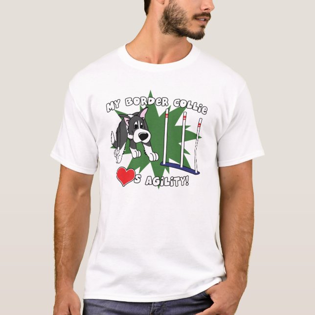 Cartoon Agility Border Collie T Shirt (Front)