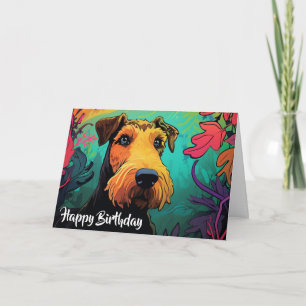 Cartoon Airedale Terrier in a Garden Custom  Card