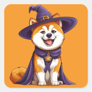 Cartoon Akita Dog Halloween Costume Spooky Pet Square Sticker