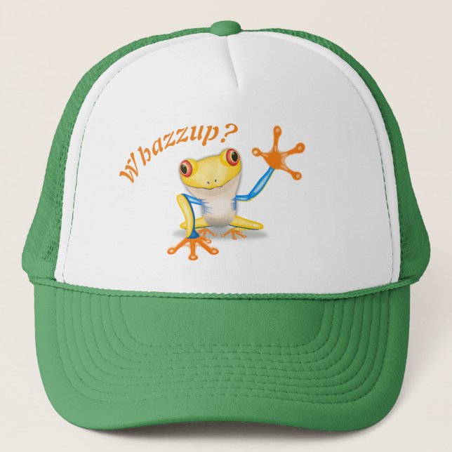 Cartoon Albino Red Eye Tree Frog Trucker Hat (Front)