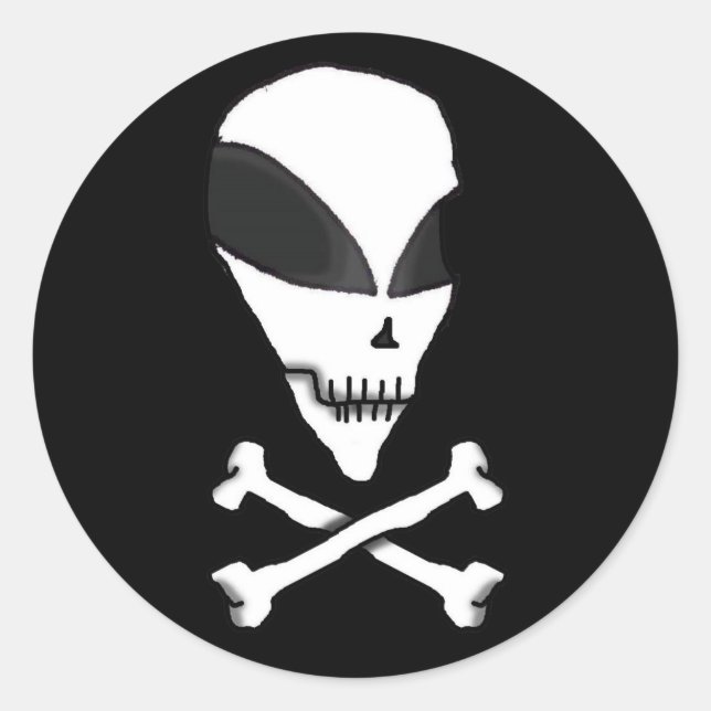 Cartoon Alien Sticker-Pirate Skull & Crossbones Classic Round Sticker (Front)