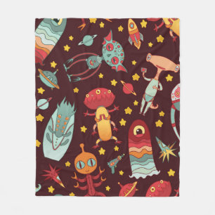 Cartoon aliens vintage seamless pattern. fleece blanket