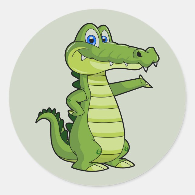 Cartoon Alligator Background Classic Round Sticker (Front)