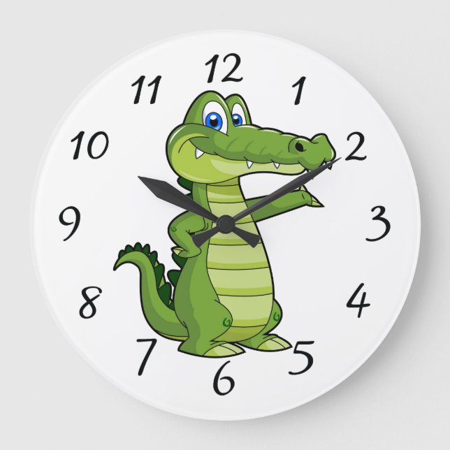 Cartoon Alligator Background Large Clock (Front)