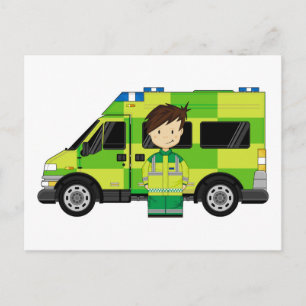 Cartoon Ambulance and EMT Postcard