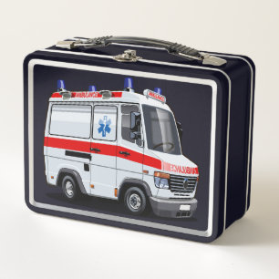 Cartoon Ambulance Car Metal Lunch Box