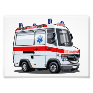 Cartoon Ambulance Car Photo Print