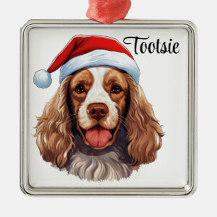 CARTOON AMERICAN COCKER SPANIEL SANTA DOG METAL ORNAMENT